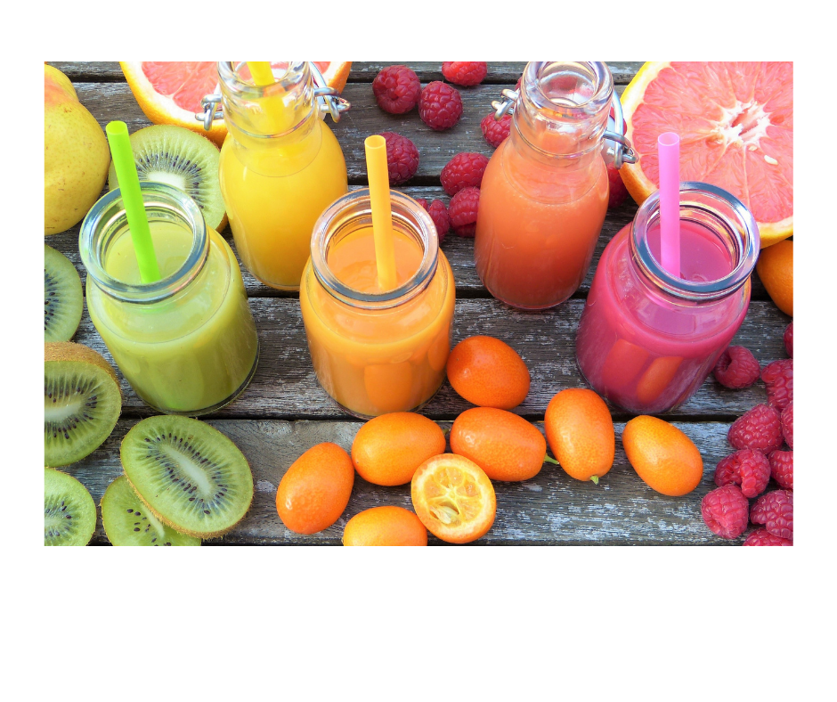 Fresh fruit of oranges, kiwi, grapefruit and smoothies